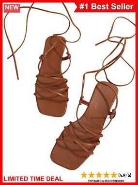 Lace Up Strappy Flat Sandals Open Toe Beach Shoes